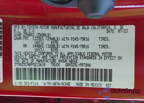 2023 Toyota Tacoma Sr5 V6 from USA, damaged, VIN 3TMAZ5CN8PM213610